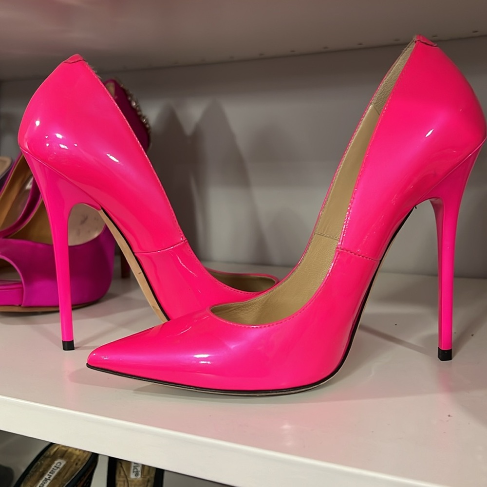 Jimmy Choo Neon Pink Patent Leather Pointed-Toe Stilettos